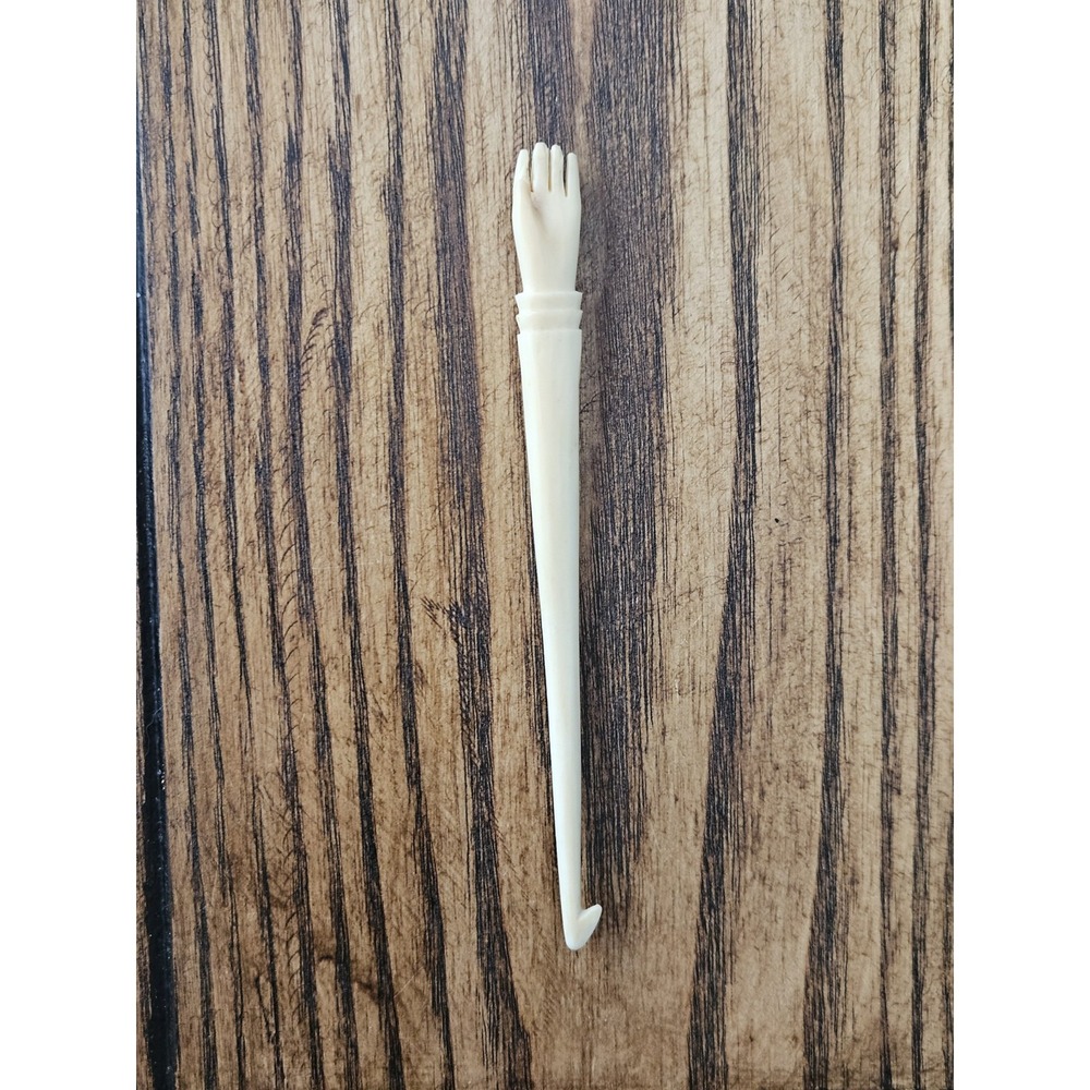 Antique Victorian Bovine Bone Crochet Hook Hand Carved Figural Open Hand Tool